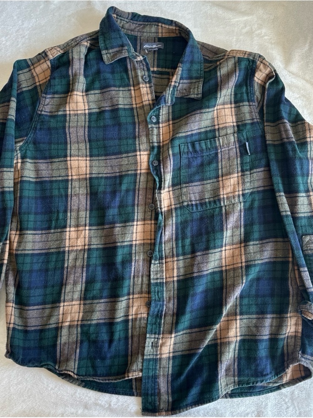 Eddie Bauer Plaid Button-Down Shirt - Green & Tan